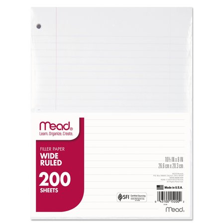 MEAD Filler Paper, Wide Ruled, White, PK200 15200